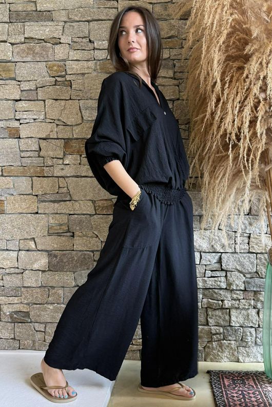 Basso Button Drape Batwing Shirt Black